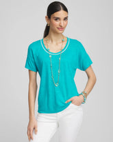 Chico's Sweater Trim Linen Tee SEASPRAY