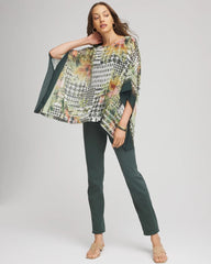 Chico's Printed Crinkle-Chiffon Pullover Poncho NETTLE LEAF