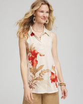 Chico's Floral Slub Sleeveless Collared Tunic GLISTENING SAND