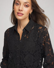 Chico's Classic-Fit Collared Lace Shirt BLACK