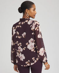 Chico's Frosty Floral Ruffleneck Blouse NIGHT BLOOM