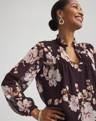 Chico's Frosty Floral Ruffleneck Blouse NIGHT BLOOM