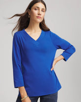 Chico's Pima Cotton 3/4 Sleeve Tee COBALT STONE