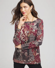 Chico's Printed Pima Cotton Bateau-Neck Tee ROCKY MOUNTAIN