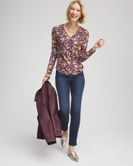 Chico's Paisley Touch of Cool™ V-Neck Layering Tee DEEP CHIANTI
