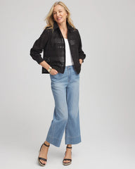 Chico's Embroidered Eyelet Collared Shirt BLACK