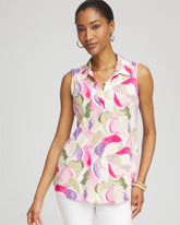 Chico's Watercolor Slub Sleeveless Collared Tunic GLISTENING SAND