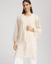 Chico's Cutwork Crochet-Lace Long Kimono GLISTENING SAND