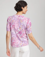 Chico's Animal Print Slub Henley Tee ALABASTER