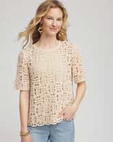 Chico's Short-Sleeve Crochet Top GLISTENING SAND