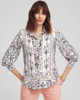 Chico's Faux Silk Floral Collared Shirt FRENCH BLUSH