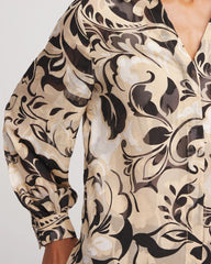 Chico's Floral Burnout Blouson-Sleeve Blouse BLACK
