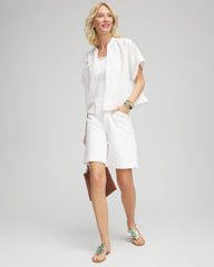 Chico's Embroidered Dolman Sleeved Linen Blouse ALABASTER