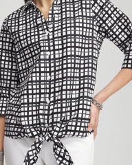 Chico's No Iron™ Plaid Tie-Front Top BLACK
