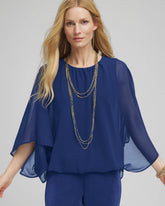 Chico's Travelers™ Collection Bubble Hem Chiffon Blouse BLUE CASA