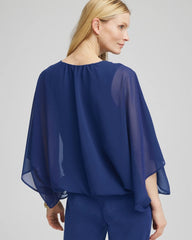 Chico's Travelers™ Collection Bubble Hem Chiffon Blouse BLUE CASA
