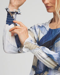 Chico's Foil Ocean Print Crinkle Top ENGLISH CREAM
