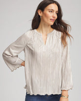 Chico's Foiled Pleated V-Neck Tee CHAMPAGNE