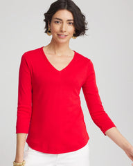 Chico's Everyday 3/4 Sleeve V-Neck Tee RED GLOW