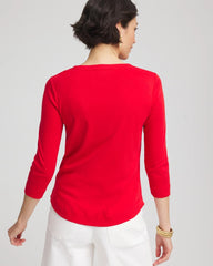 Chico's Everyday 3/4 Sleeve V-Neck Tee RED GLOW