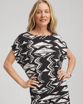 Chico's Travelers™ Crinkled Knit Geo-Print Top BLACK