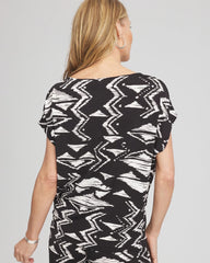 Chico's Travelers™ Crinkled Knit Geo-Print Top BLACK