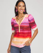 Chico's Rio Sunset Henley Tee SUNSET PEACH
