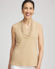 Chico's Sleeveless V-Neck Button Tank CAFE AROMA
