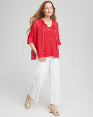 Chico's Sequin Open Knit Poncho RED GLOW