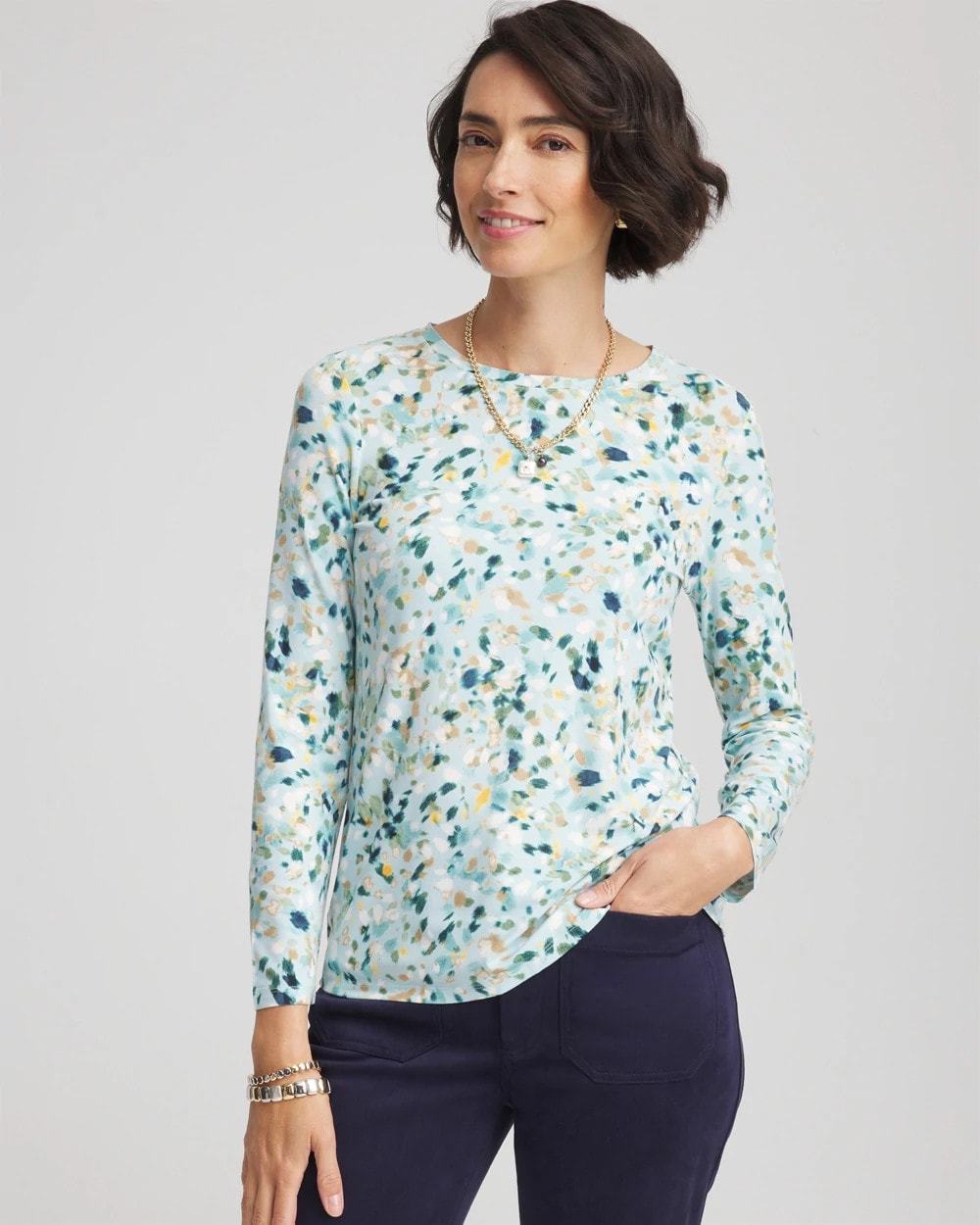Chico's Printed Touch of Cool™ Layering Tee BLUE MENTHE