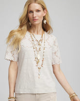Chico's Embroidered Lace Linen Tee RIVER ROCK