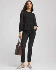 Chico's Clip-Dot Peplum Top BLACK