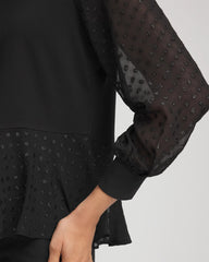 Chico's Clip-Dot Peplum Top BLACK