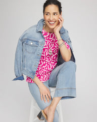 Chico's Animal Print Crewneck Pima Tee CRUSHED BERRIES