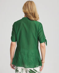 Chico's Cotton Voile & Silk Pleated Blouse PALM LEAF
