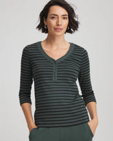 Chico's Zenergy® Ribbed Striped Henley Tee DARKEST SPRUCE