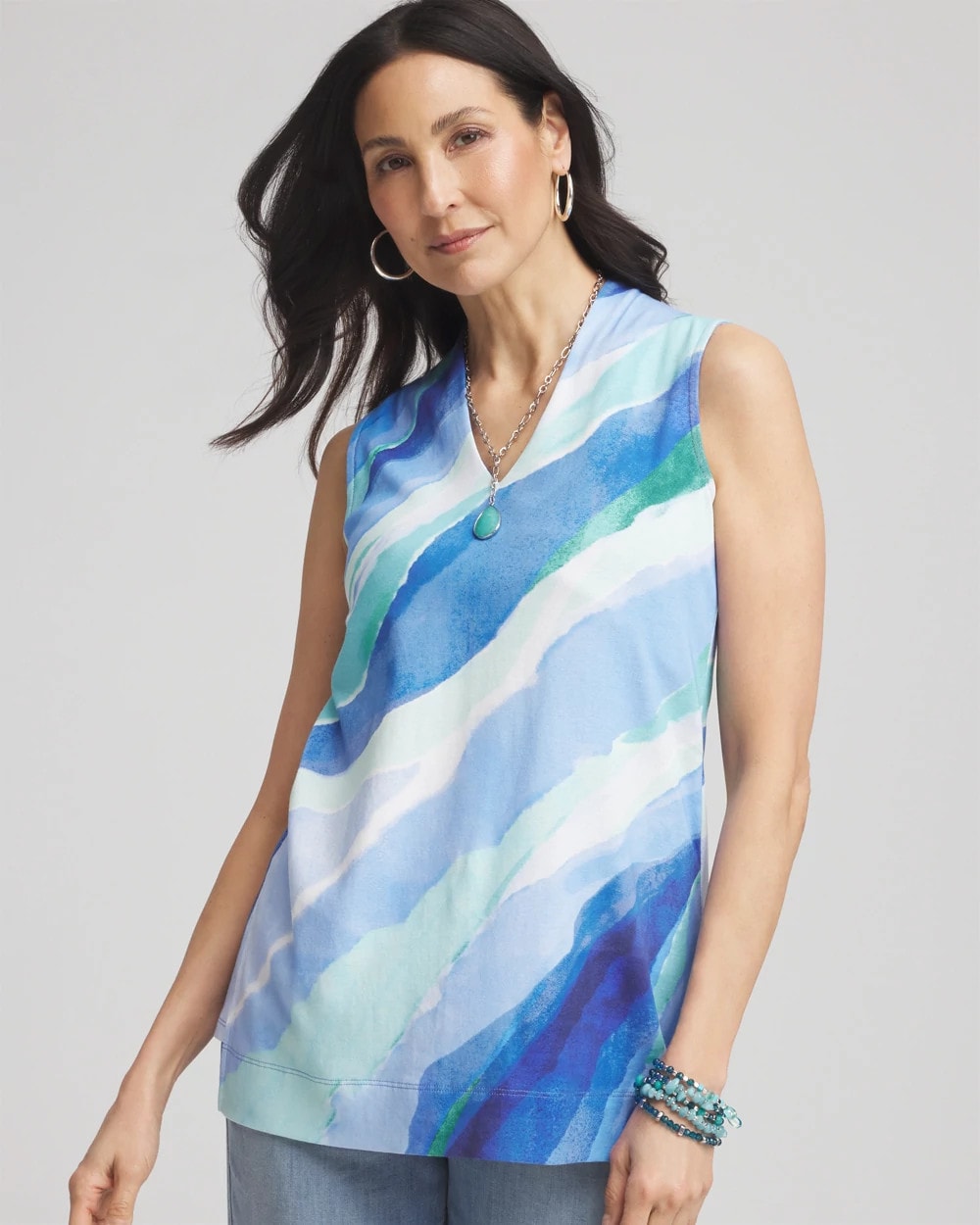 Chico's Ocean Pima Sleeveless V-Neck Tunic RICH COBALT