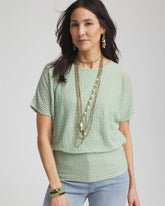 Chico's Jacquard Banded Hem Top MOROCCAN MINT