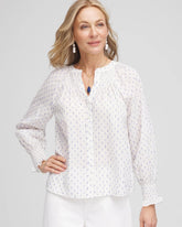 Chico's Smocked Split-neck Blouse BLUE CASA