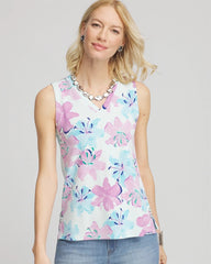 Chico's Floral Sleeveless V-Neck Tank PARADISO BLUE