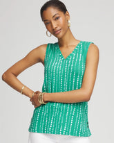 Chico's Polka-Dot Sleeveless V-Neck Tank EDEN GREEN
