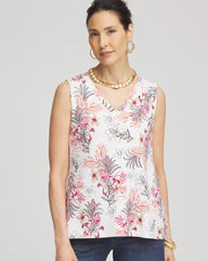 Chico's Floral Sleeveless V-Neck Tank ALABASTER