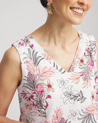 Chico's Floral Sleeveless V-Neck Tank ALABASTER