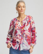 Chico's Abstract Ruffles Crinkle Blouse SWEET BERRY