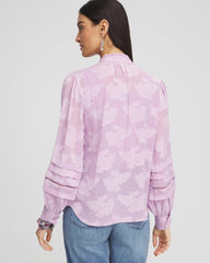 Chico's Textured Jacquard V-Neck Blouse CHARMED VIOLET