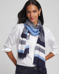 Chico's Printed Woven Oblong Scarf PASSPORT BLUE
