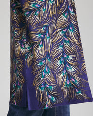 Chico's Ella Peacock-Print Cardigan Sweater DARK COBALT