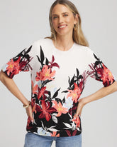 Chico's Floral Print Crewneck Sweater ECRU