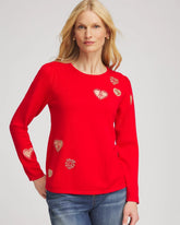 Chico's V-Day Embroidered Heart Pullover LOVE LETTER RED