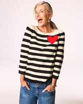 Chico's Striped V-Day Pullover ENGLISH CREAM